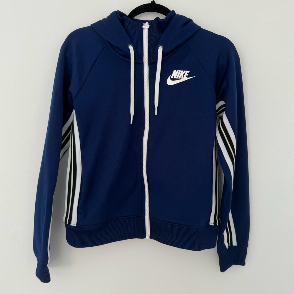 Nike Blue Stripe Track Zip Up Jacket Hoodie
